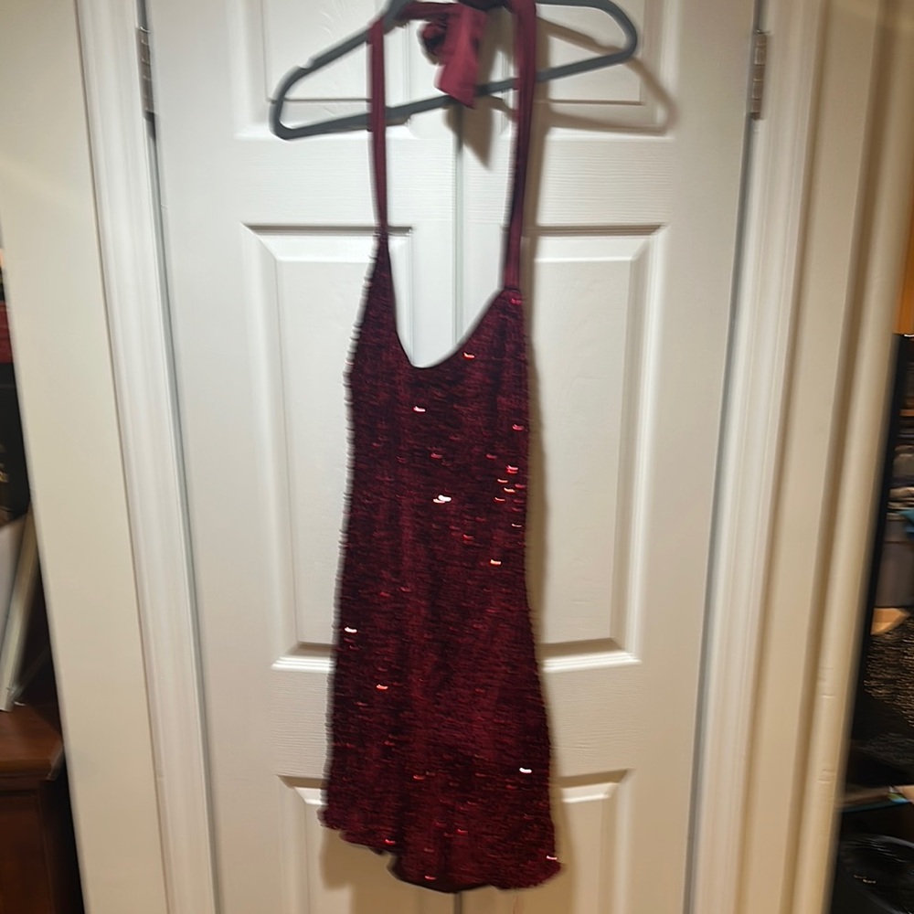 Cider Red Backless Dress with Sparkle